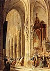 Famous Church Paintings - A Church Interior With People Attending Mass